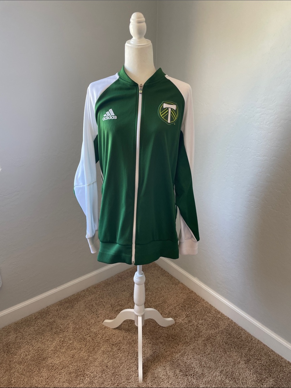 Adidas MLS Portland Timbers Soccer Green Three Stripes Full Zip Jacket Size XL